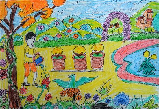Simple hand drawing of a garden of flowers on Craiyon